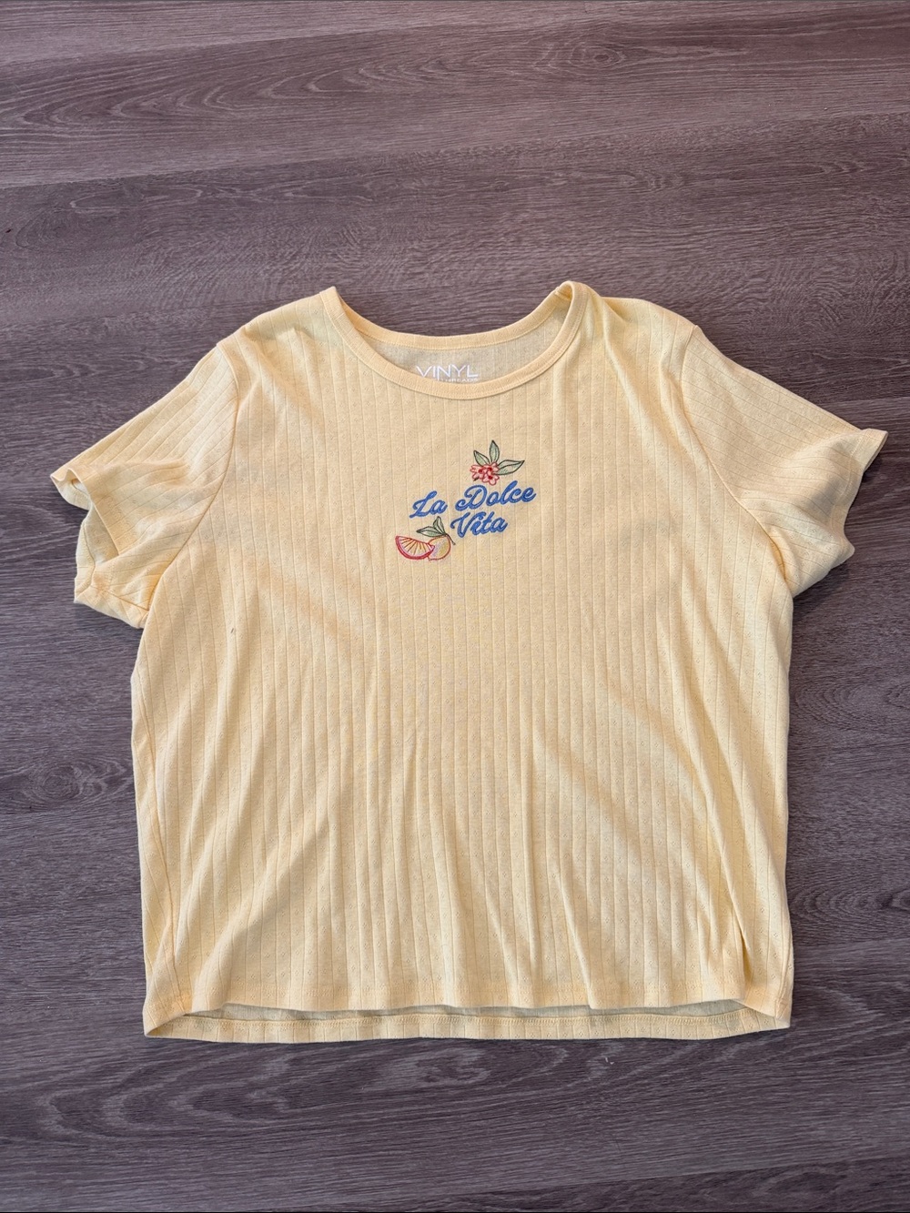 La Dolce Vita Embroidered Yellow Tee - women’s